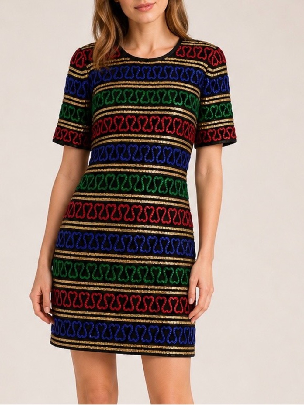 Jennifer Vintage Silk Multicolor Sequin Mini Dress Women’s Size L *Flaws*
